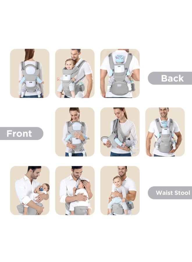 أل أيه بريشوس حامل أطفال للورك مع مقعد قابل للفصل للورك ودعامة للرأس، حامل أطفال 6 في 1 بتصميم مريح على شكل حرف M، مناسب للأطفال حديثي الولادة وحتى سن المشي، أحزمة كتف قابلة للتعديل، حامل زجاجة وجيب تخزين - Image 3